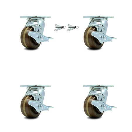 Service Caster 4 Inch High Temp Phenolic Caster Set with Roller Bearings 4 Swivel Lock 2 Brake SCC-30CS420-PHRHT-TLB-BSL-2-TLB-2